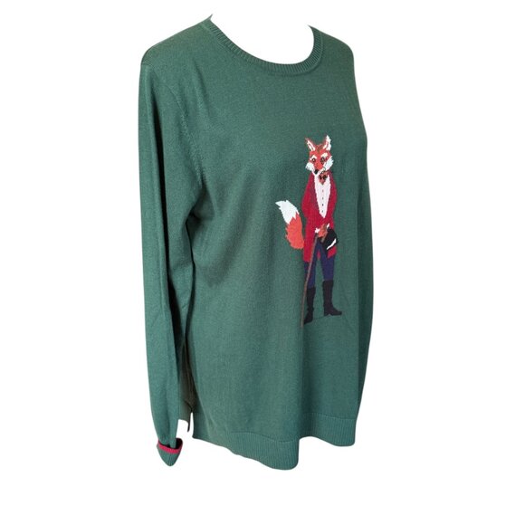 Joules Miranda green long sleeve pullover knit fox sweater women's size 12 - Picture 2 of 10